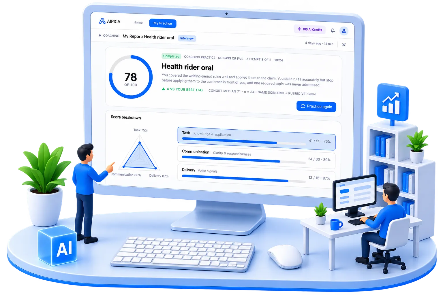Isometric illustration of the AI Coach assessment view